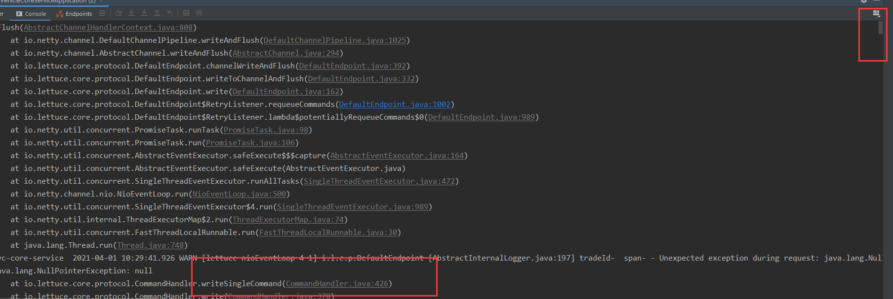 SpringBoot lettuce infinite print log - Unexpected exception during request: java.lang.NullPointerException